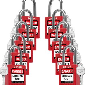 TRADESAFE Lockout Locks, 10 Red Loto Locks Keyed Different, 1 Key Each | Non-Conductive Nylon Body, 304 Stainless Steel Shackle, Brass Core Retains Key, Tri-Language Labels