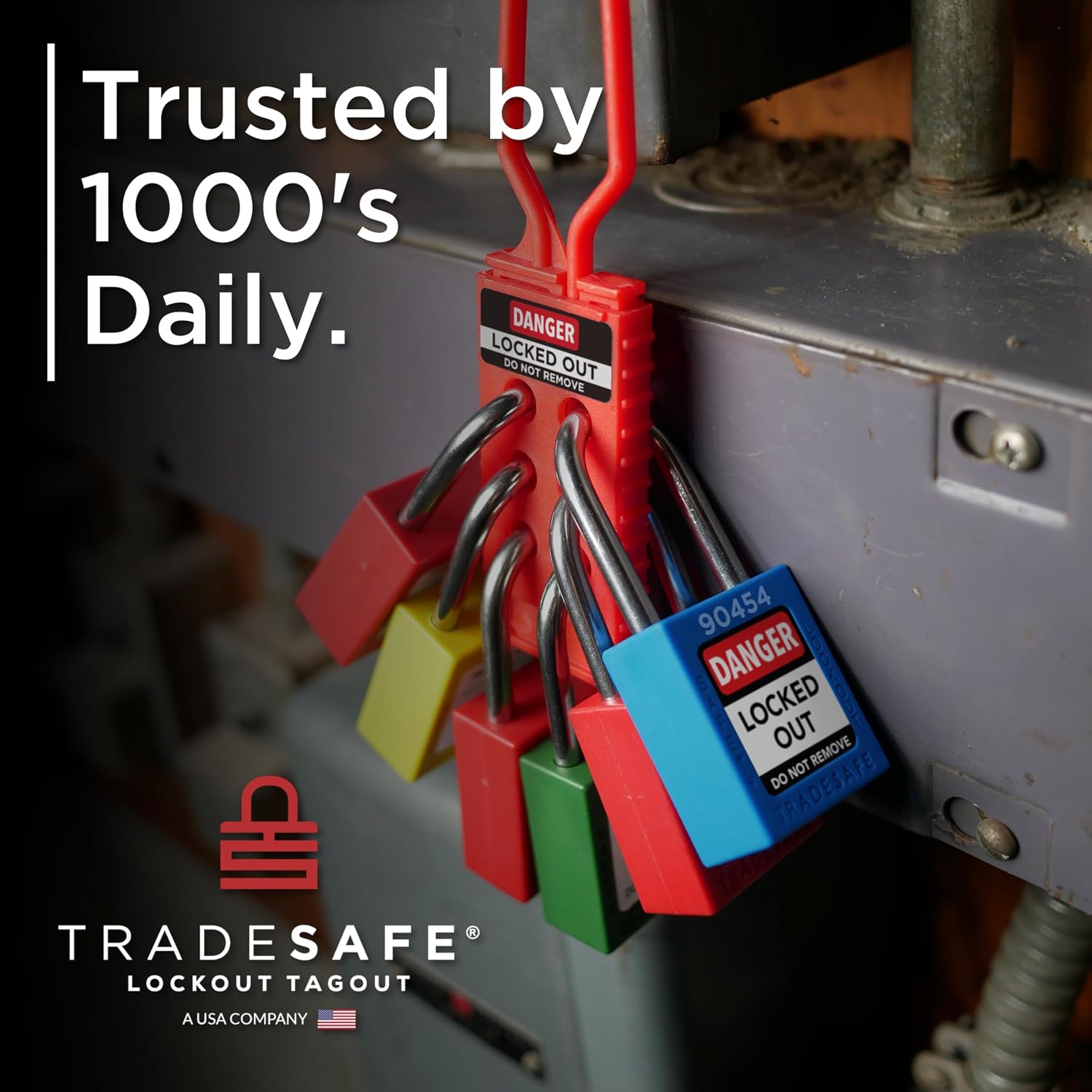 TRADESAFE Lockout Locks, 10 Red Loto Locks Keyed Different, 1 Key Each | Non-Conductive Nylon Body, 304 Stainless Steel Shackle, Brass Core Retains Key, Tri-Language Labels - Image 6