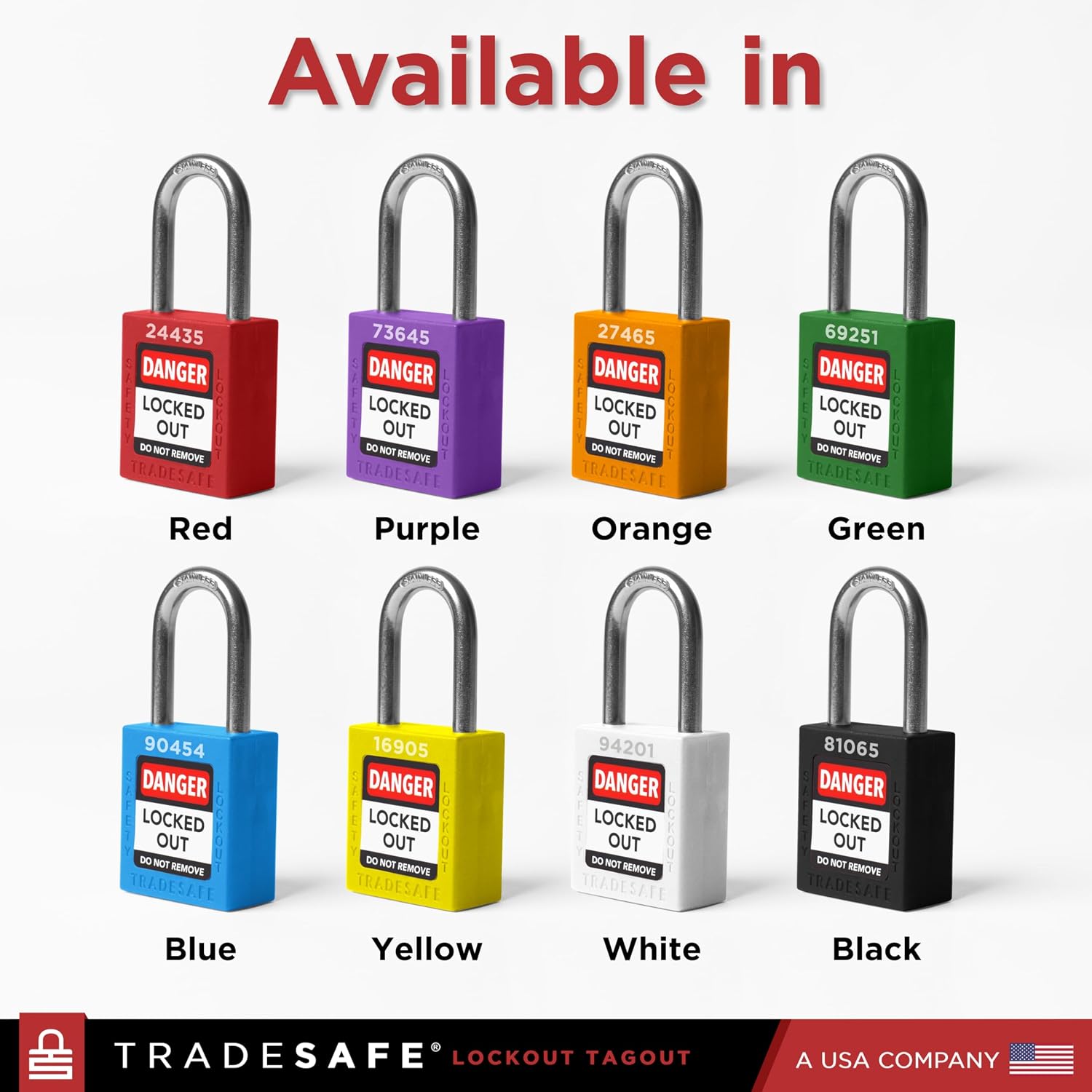 TRADESAFE Lockout Locks, 10 Red Loto Locks Keyed Different, 1 Key Each | Non-Conductive Nylon Body, 304 Stainless Steel Shackle, Brass Core Retains Key, Tri-Language Labels - Image 8
