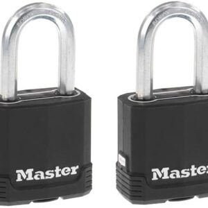 Master Lock Magnum Outdoor Padlock, Heavy Duty Keyed Lock 2-Pack M115XDLF | 1-7/8" Weather-Resistant Lock Protects Outdoor Storage, Fences, Tools & Job Boxes, Tough-Cut Boron-Carbide Shackle