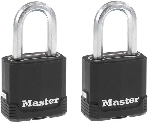 Master Lock Magnum Outdoor Padlock, Heavy Duty Keyed Lock 2-Pack M115XDLF | 1-7/8" Weather-Resistant Lock Protects Outdoor Storage, Fences, Tools & Job Boxes, Tough-Cut Boron-Carbide Shackle