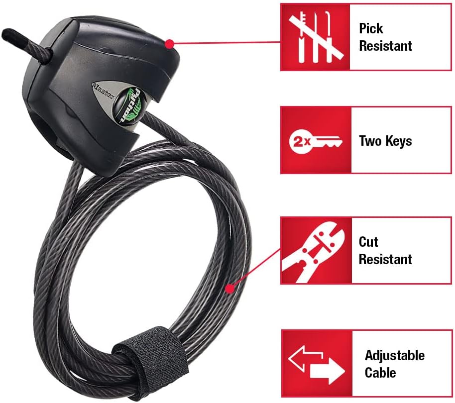 Master Lock 6' Python Cable Lock for Trail Cameras, Kayaks 8417D | Adjustable Keyed Cable Lock Made With Braided Steel, Rust Resistant Lock & Vinyl Coated Cable For Weather Reistance, 2 Keys - Image 9