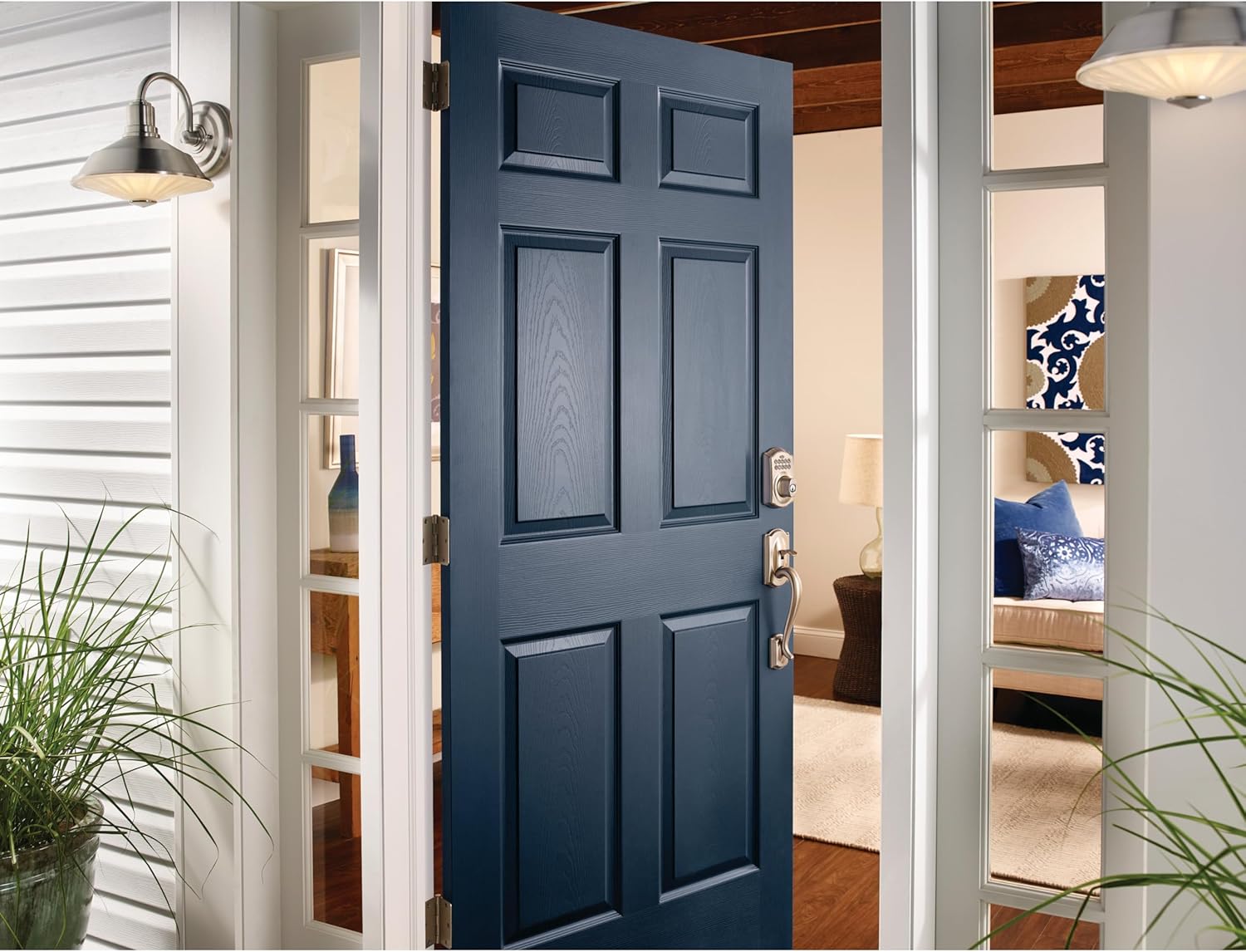 Schlage Electronic Keypad Deadbolt Lock, Camelot Trim, Satin Nickel | Keyless entry door lock, Push button keypad deadbolt, Key backup included, Certified security, Easy install, BE365 - Image 5
